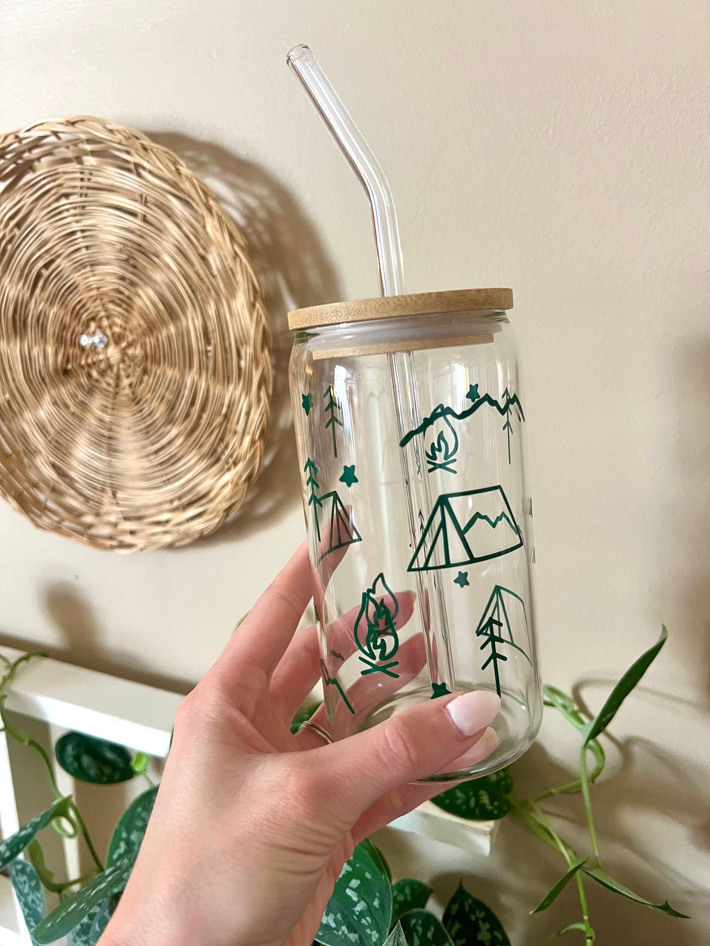 Camping Theme Glass Cup