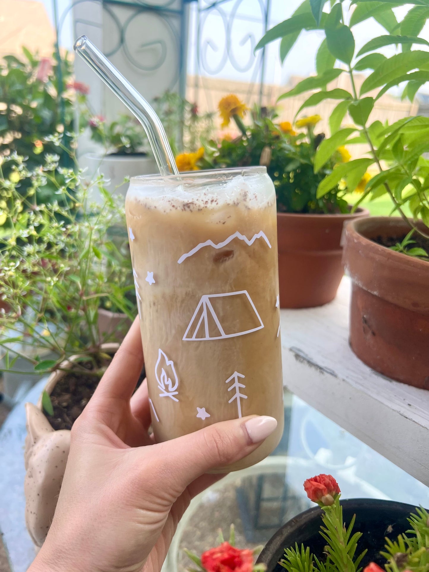 Camping Theme Glass Cup