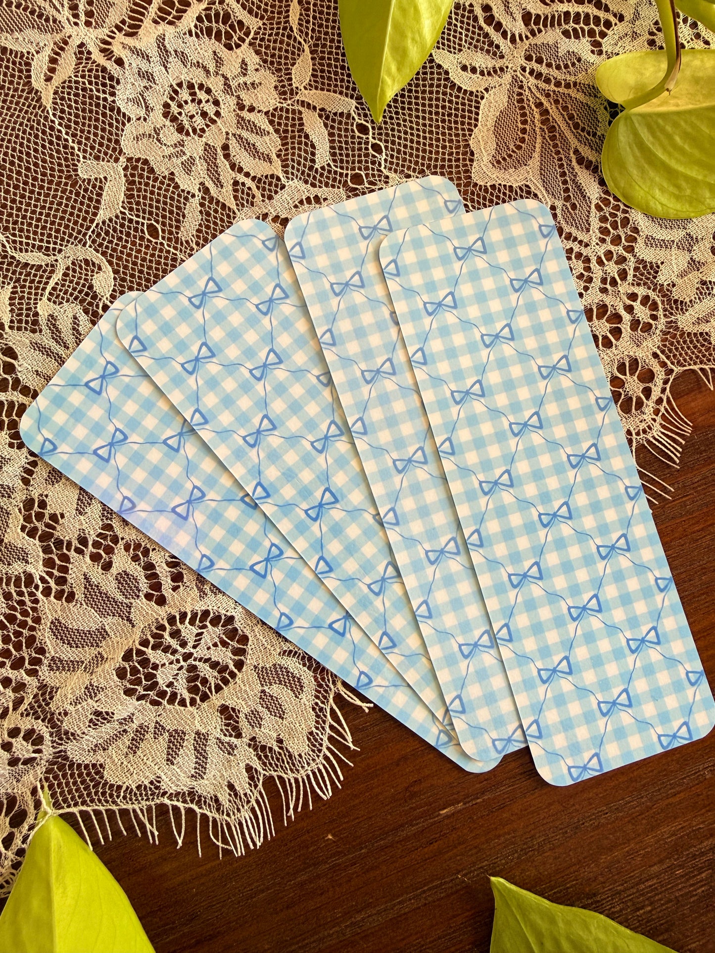 Blue Gingham Bow Stationery Set