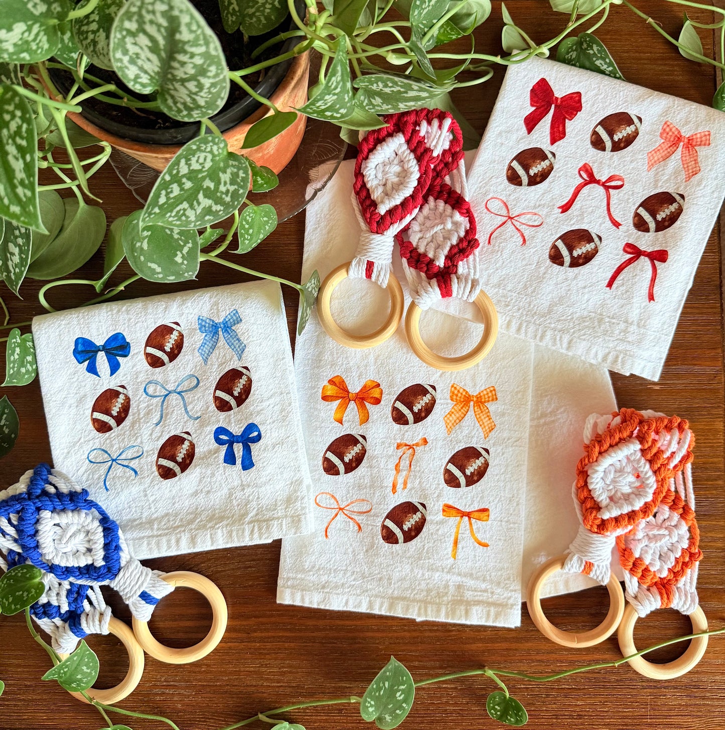 Coquette and Footballs Tea Towel and Towel Holder