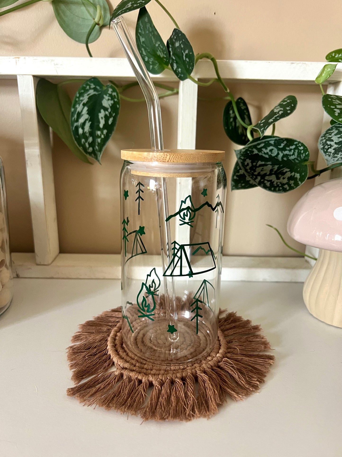 Camping Theme Glass Cup
