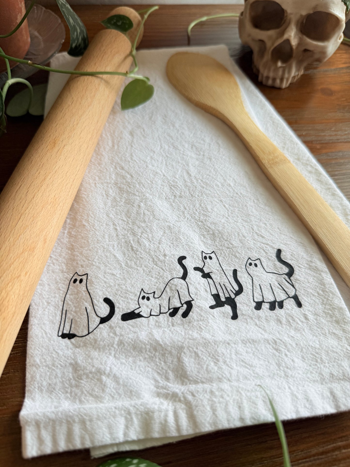 Cat Ghosts Tea Towel