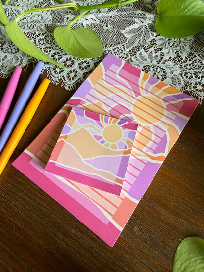 Colorful Mountain and Sunset Stationery Set