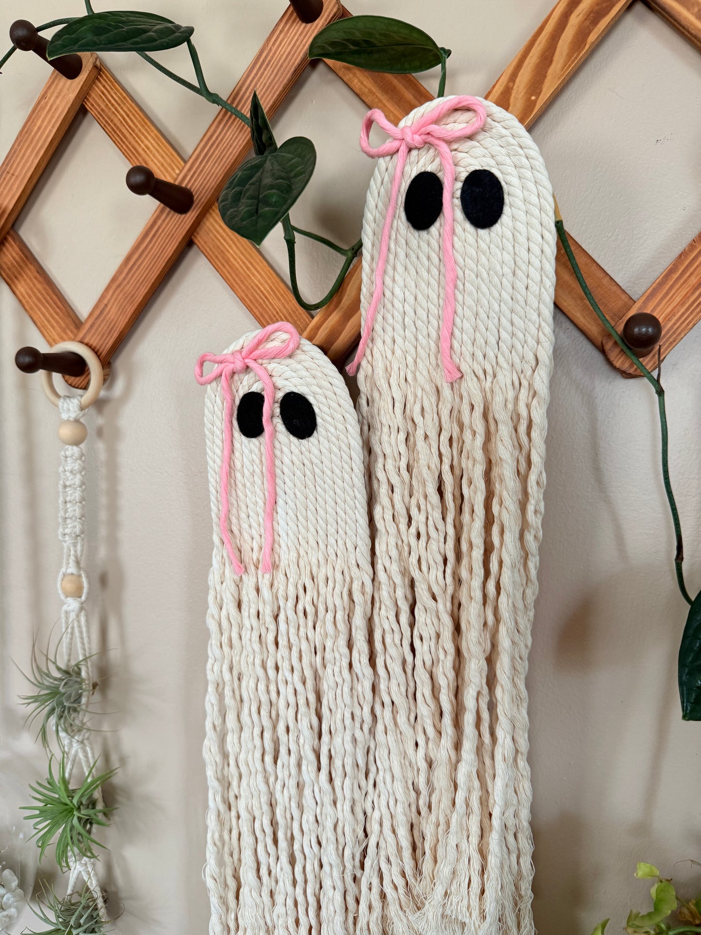 Macrame Ghost with Bow Wall Hanging
