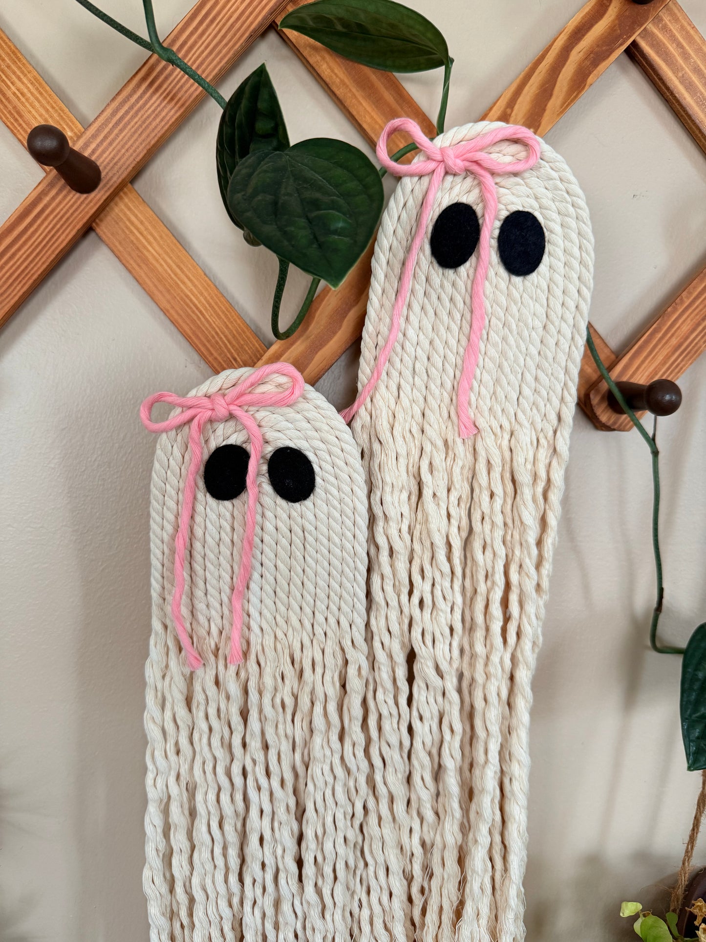 Macrame Ghost with Bow Wall Hanging