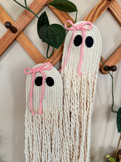 Macrame Ghost with Bow Wall Hanging