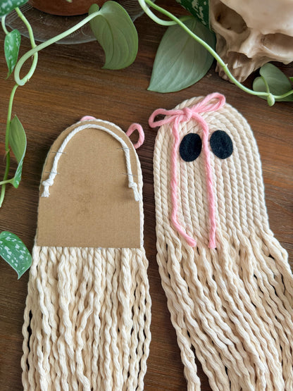 Macrame Ghost with Bow Wall Hanging