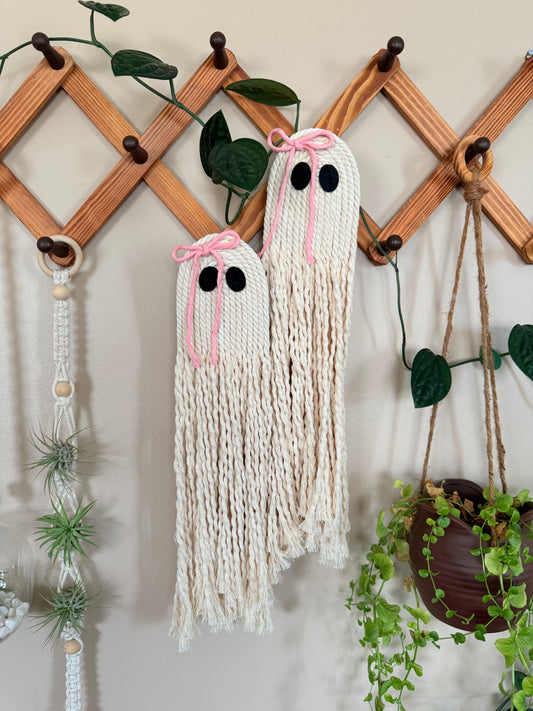 Macrame Ghost with Bow Wall Hanging