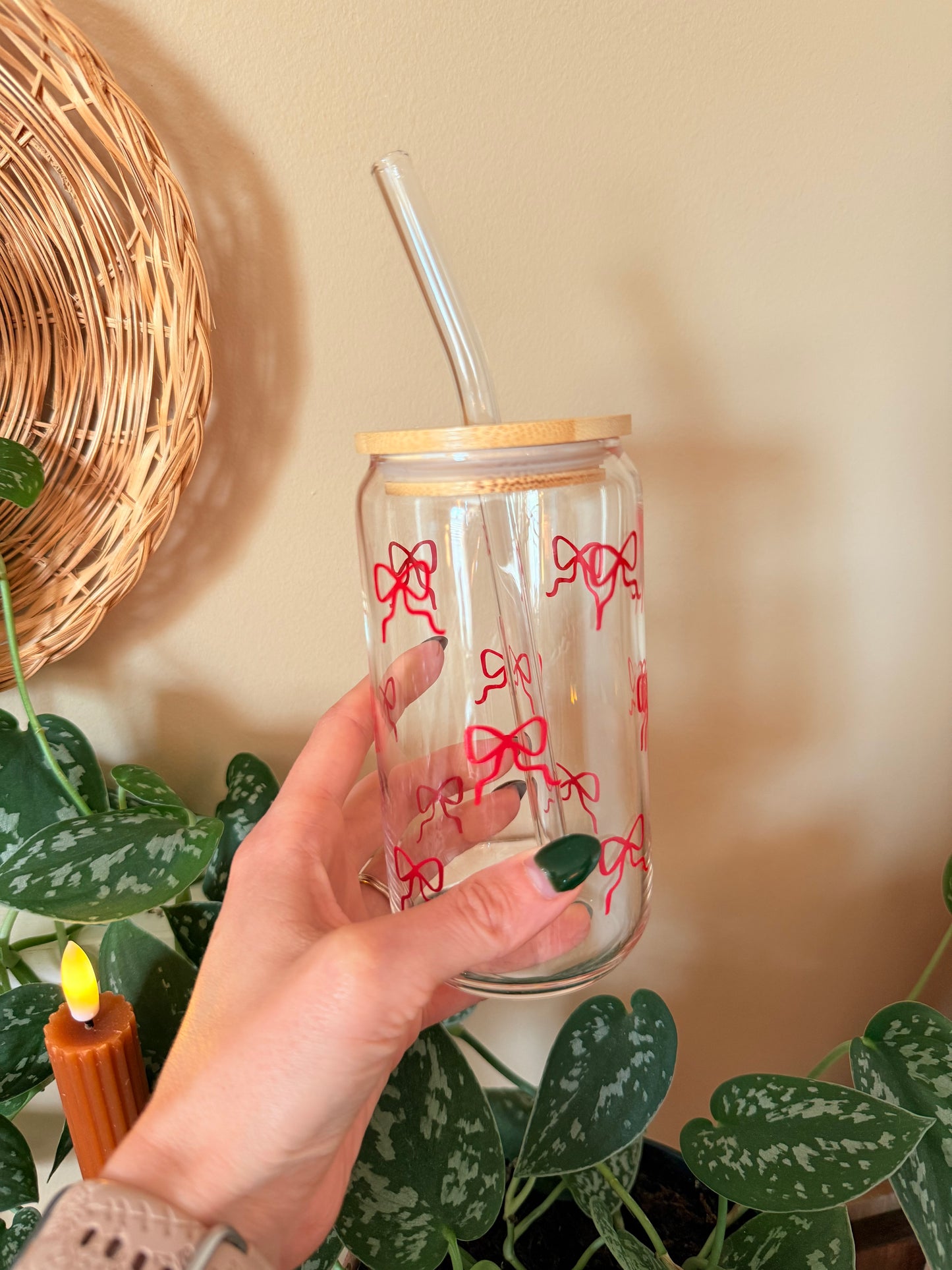 Christmas Coquette Bows Glass Cup