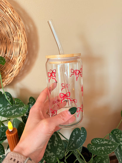 Christmas Coquette Bows Glass Cup