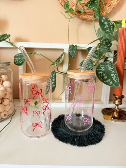 Christmas Coquette Bows Glass Cup