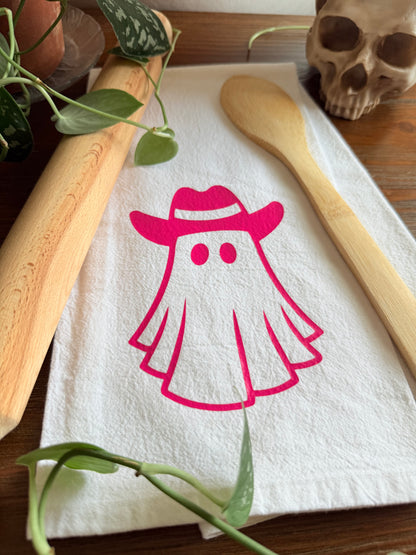 Pink Cowgirl Ghost Tea Towel