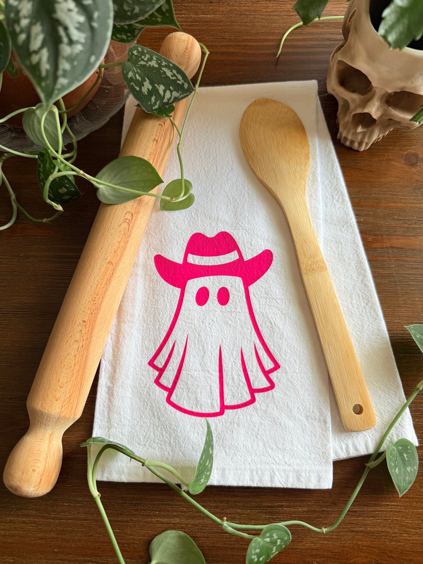 Pink Cowgirl Ghost Tea Towel