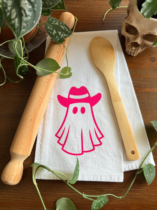 Pink Cowgirl Ghost Tea Towel