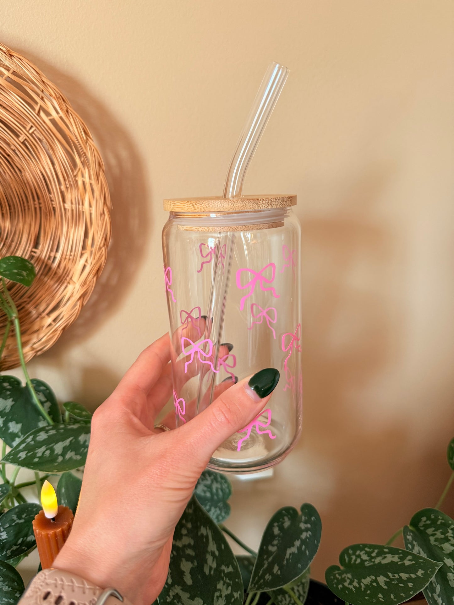 Christmas Coquette Bows Glass Cup