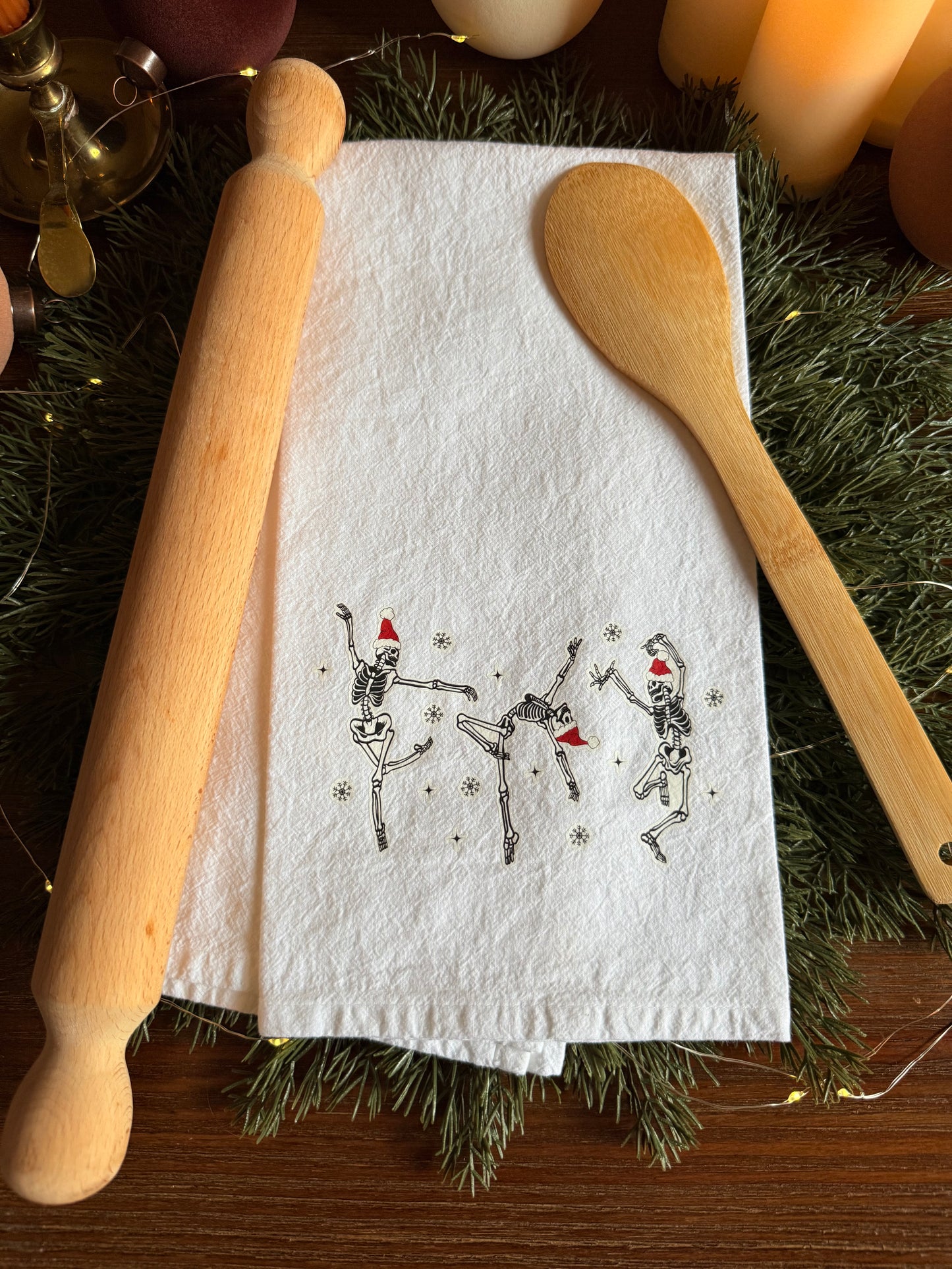 Dancing Skeletons Christmas Tea Towel