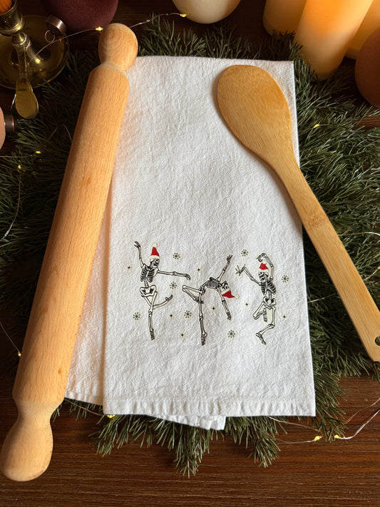 Dancing Skeletons Christmas Tea Towel