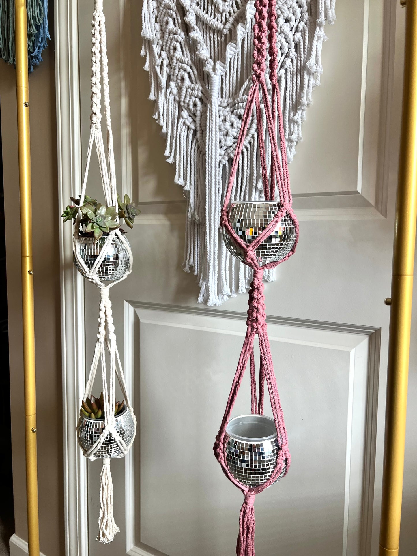 Macrame Double Disco Ball Plant Holder