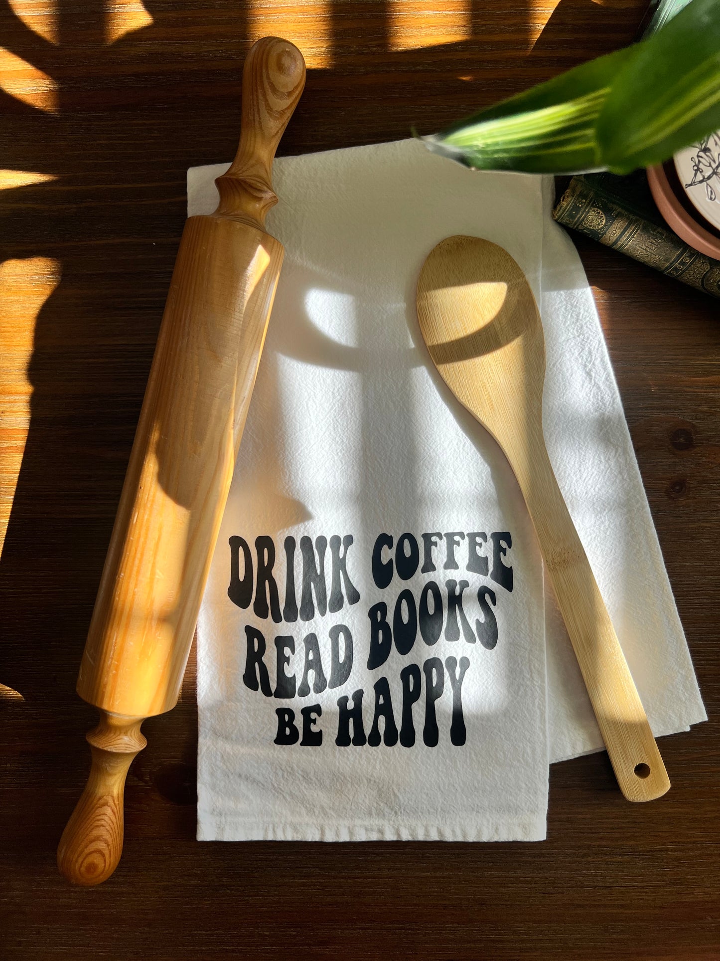 Drink Coffee Read Books Be Happy Tea Towel