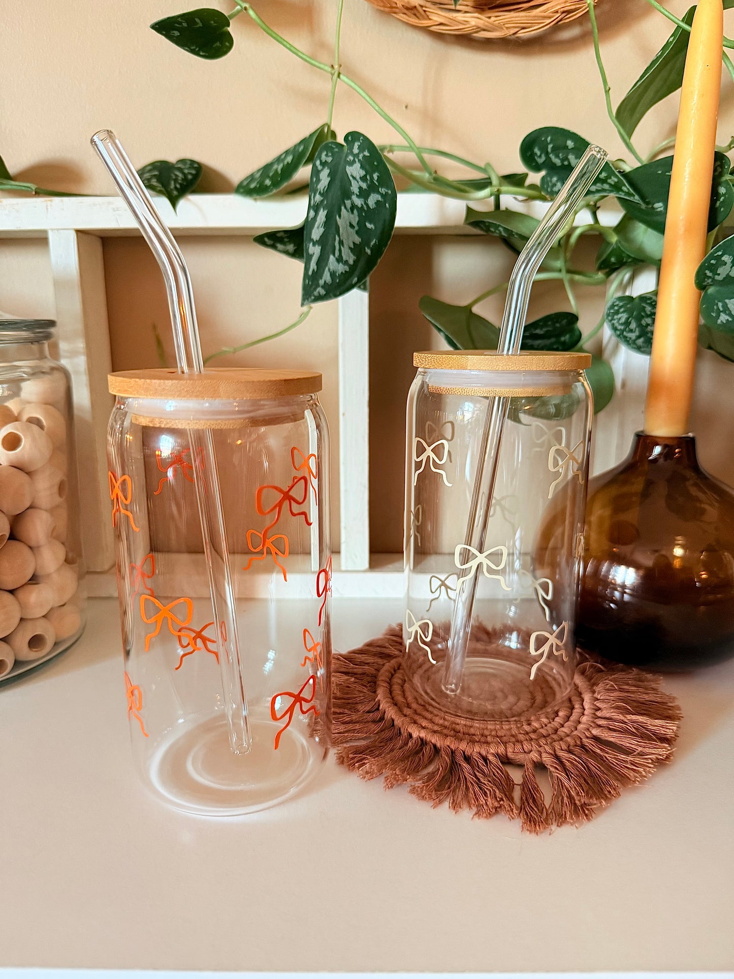 Fall Coquette Bows Glass Cup