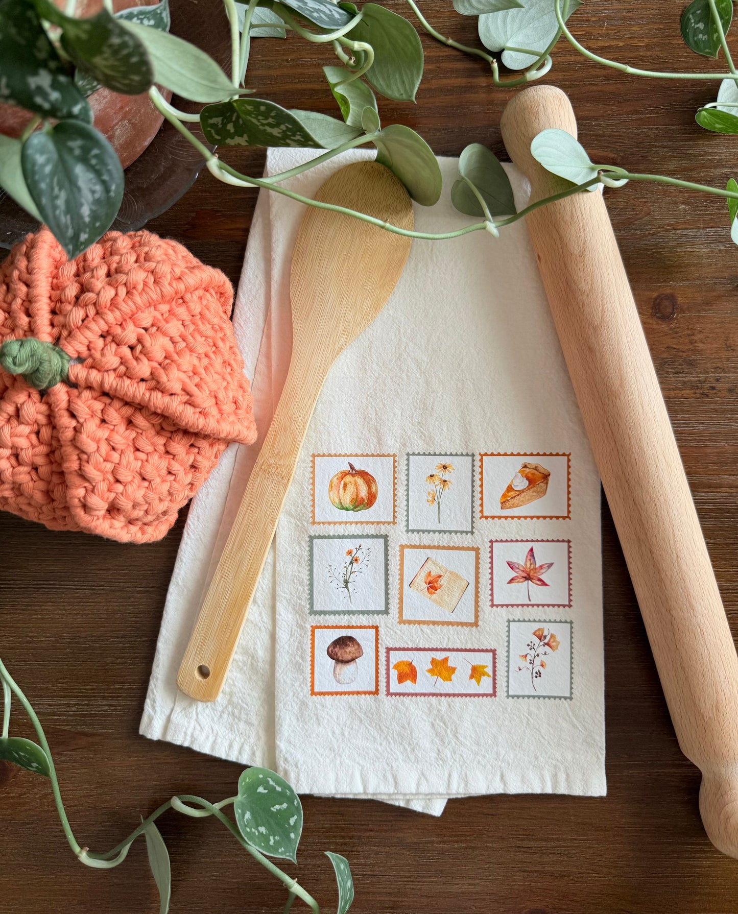Fall Stamps Tea Towel