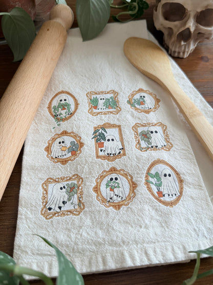 Ghosts in Vintage Frames Tea Towel