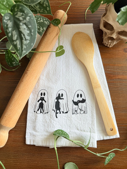 Ghost Holding Cats Tea Towel