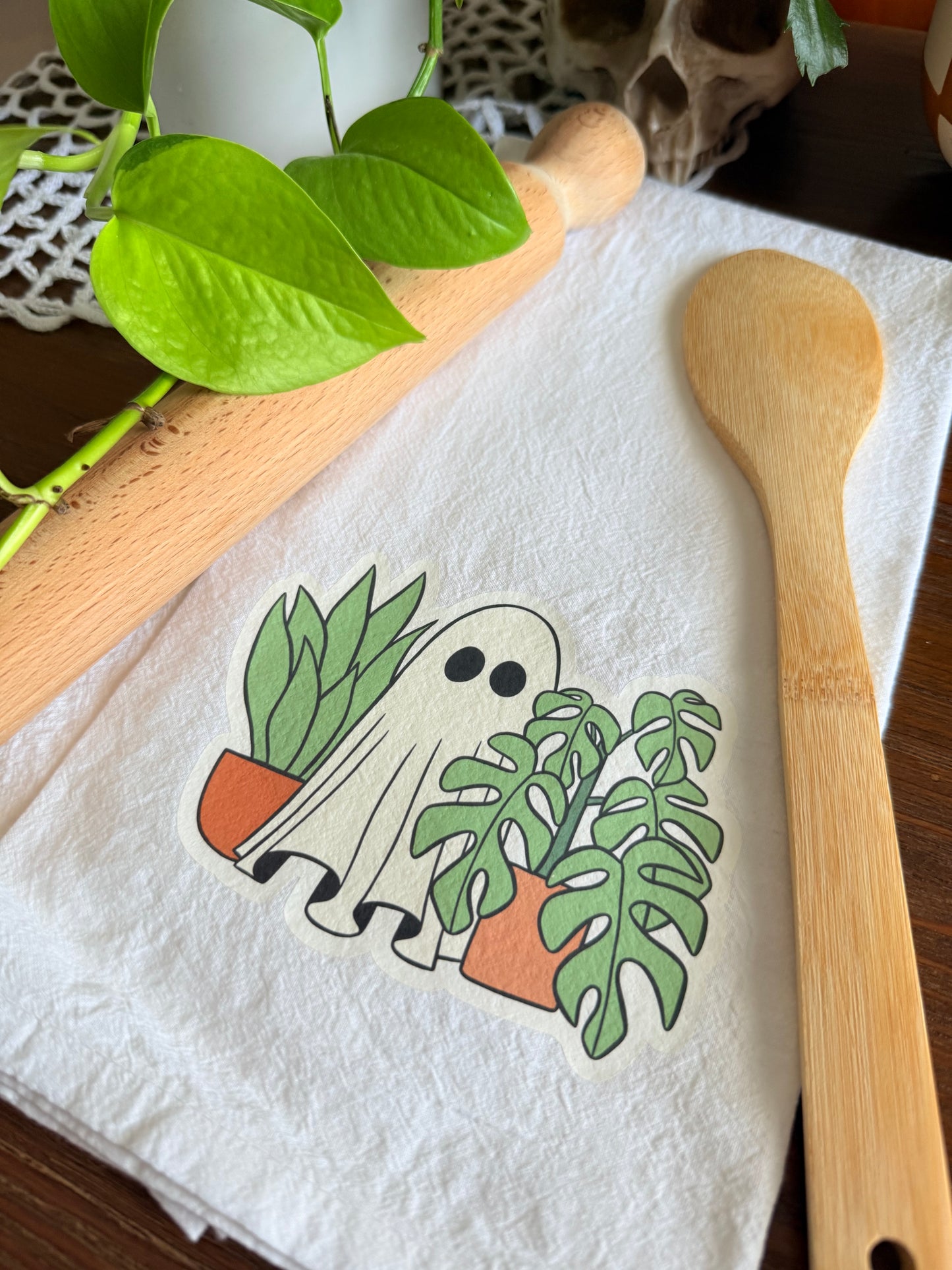 Ghost with Plants Tea Towel