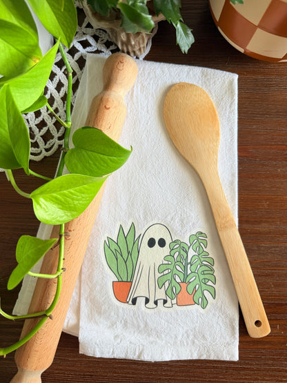 Ghost with Plants Tea Towel