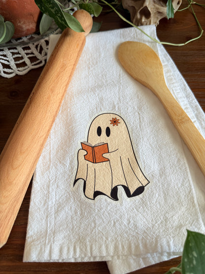 Ghost Reading Book Tea Towel
