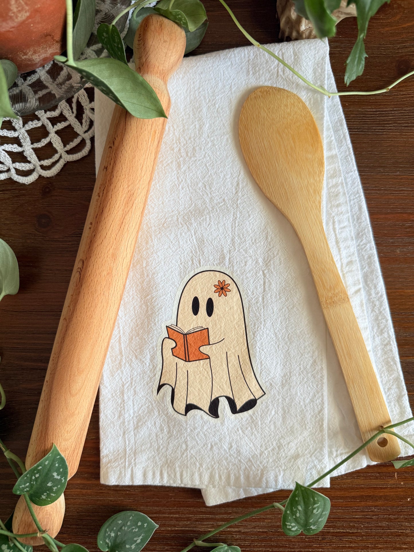 Ghost Reading Book Tea Towel