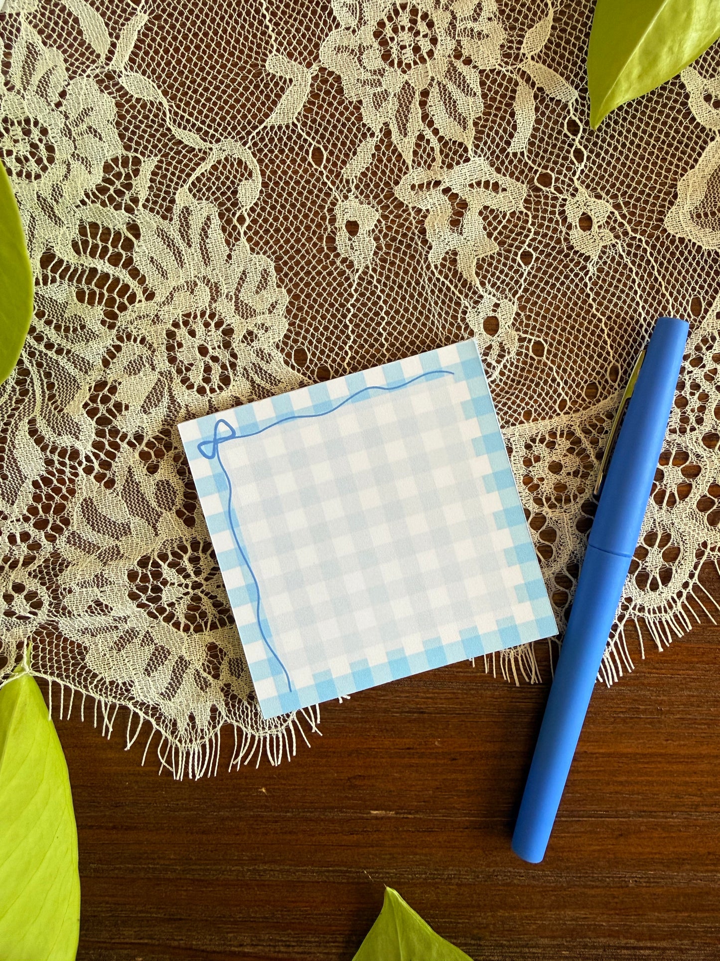 Blue Gingham Bow Stationery Set