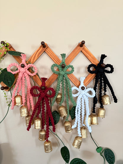 Macrame Hanging Gold Bells with Bow