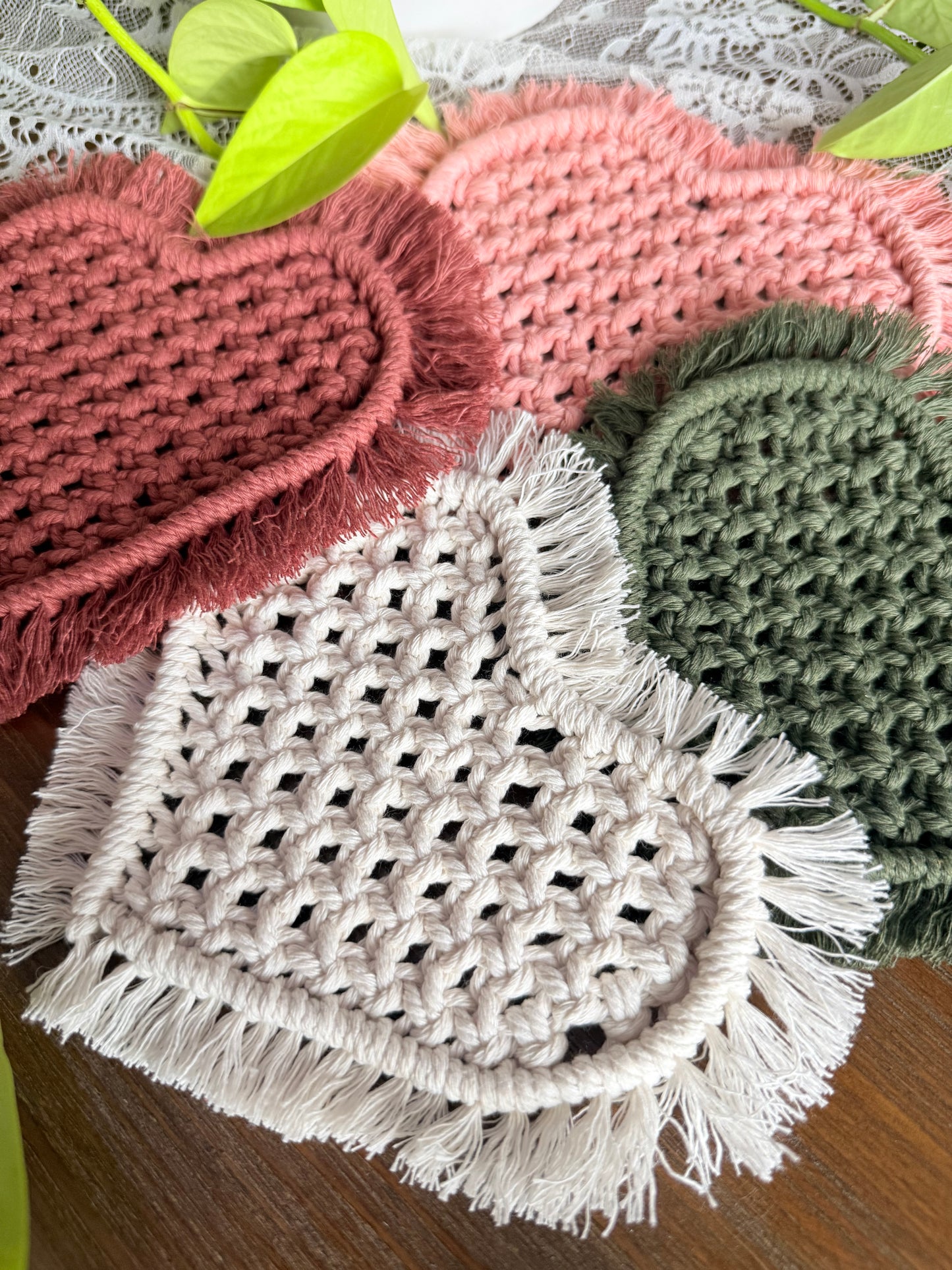 Macrame Heart Shaped Coasters