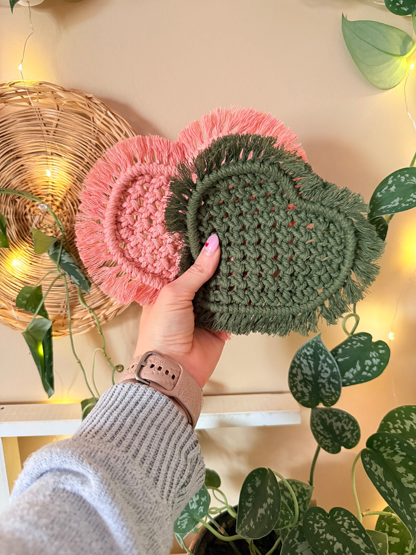 Macrame Heart Shaped Coasters