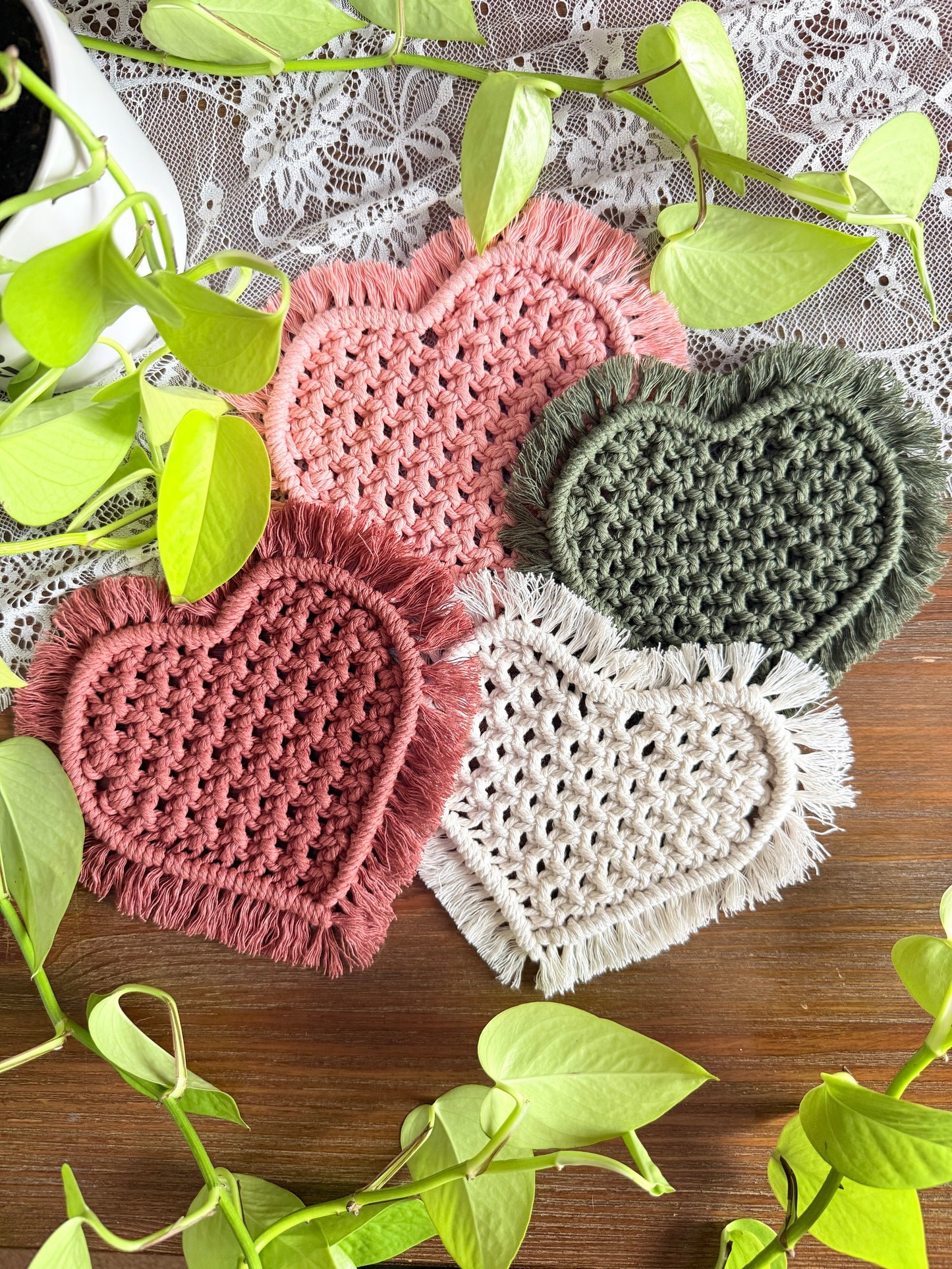 Macrame Heart Shaped Coasters