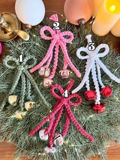 Macrame Hanging Jingle Bells with Bow