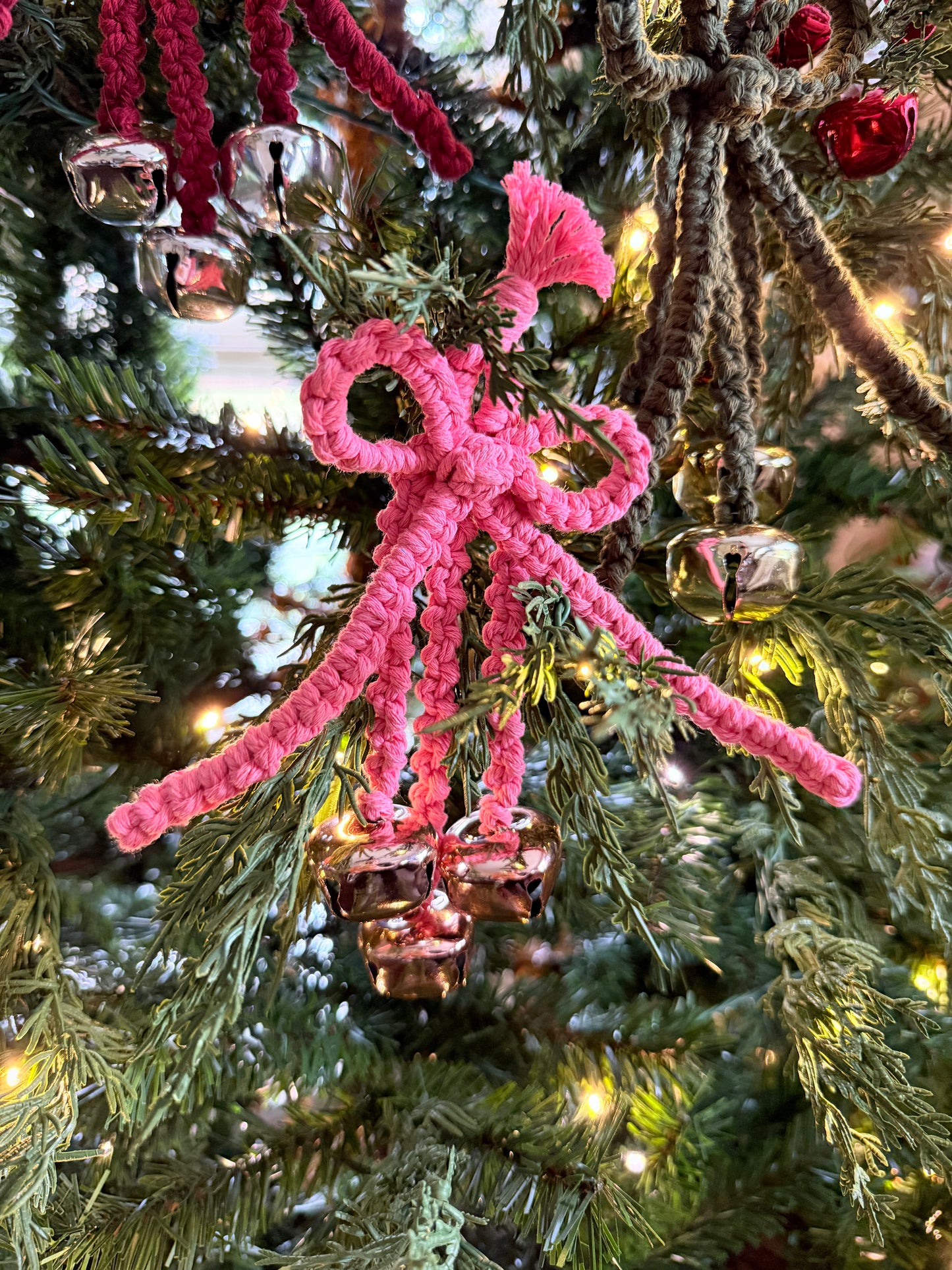 Macrame Hanging Jingle Bells with Bow
