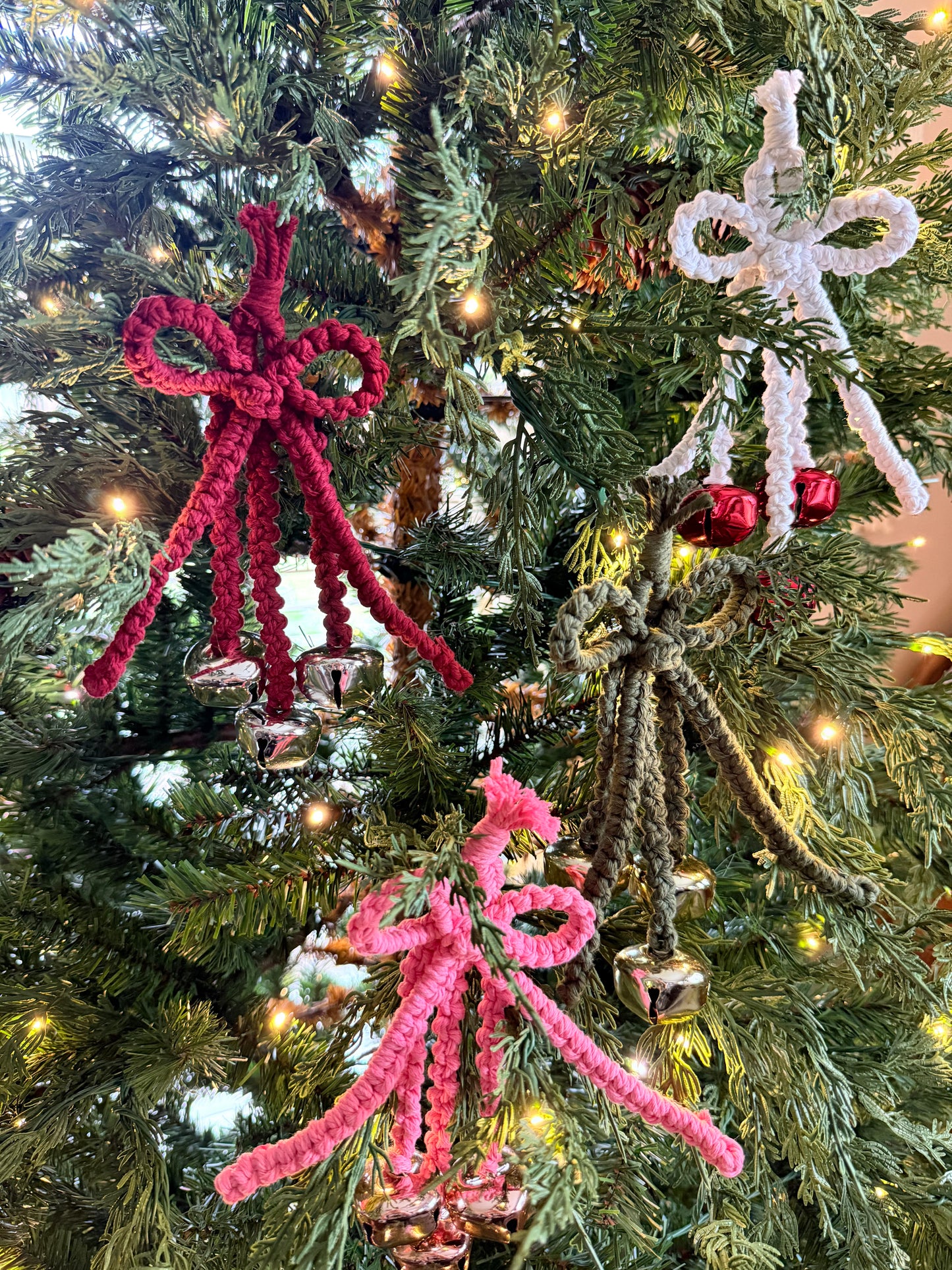 Macrame Hanging Jingle Bells with Bow