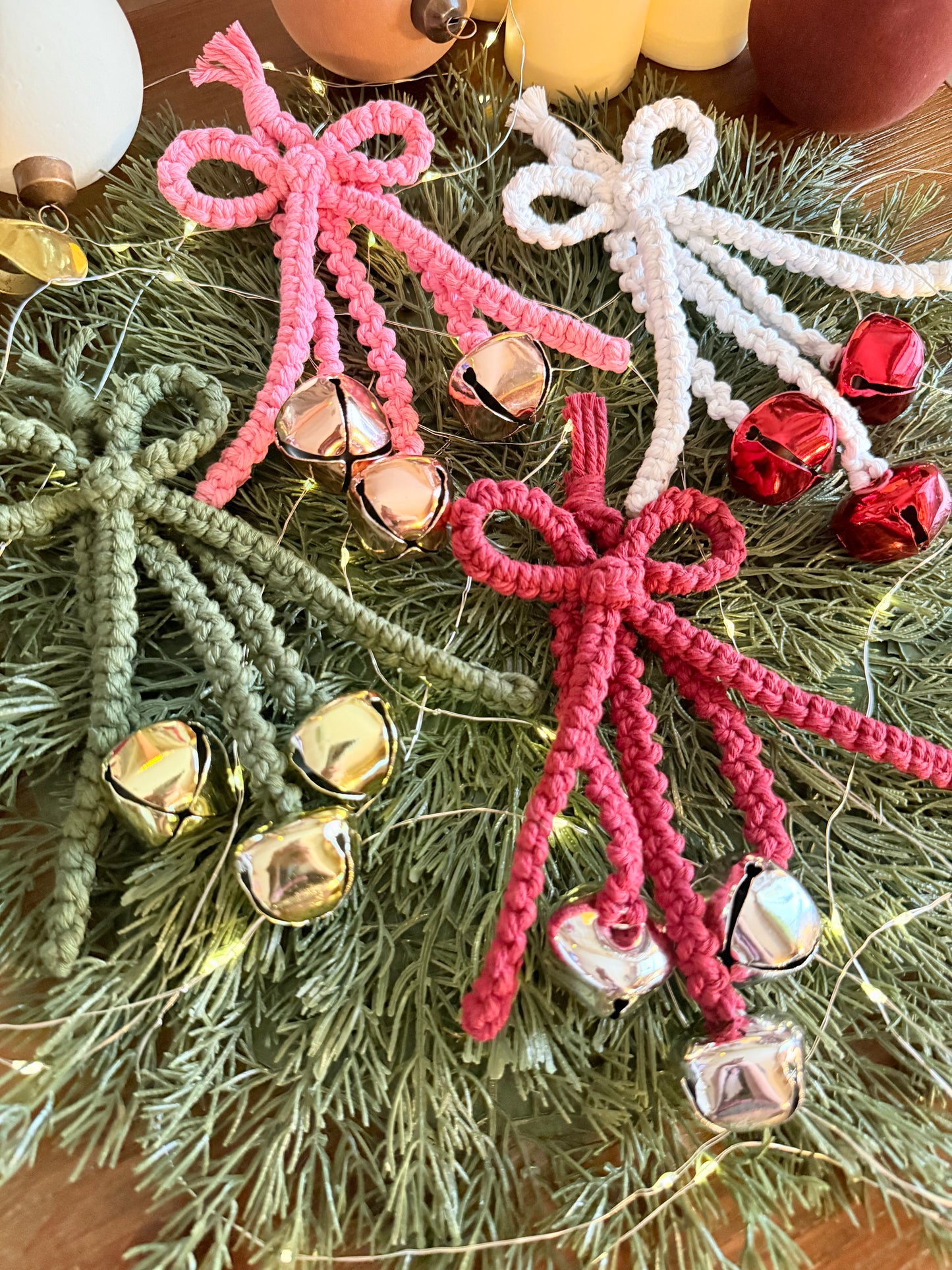 Macrame Hanging Jingle Bells with Bow