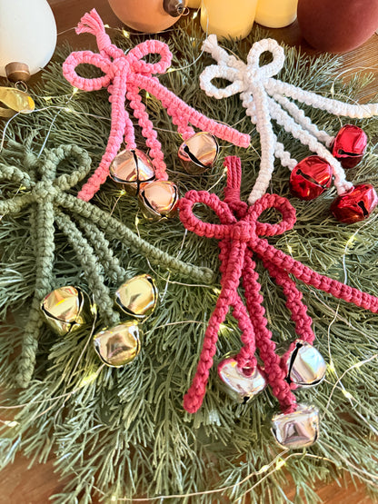 Macrame Hanging Jingle Bells with Bow
