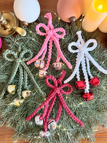 Macrame Hanging Jingle Bells with Bow