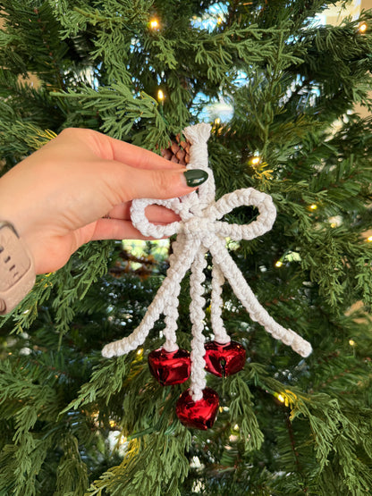 Macrame Hanging Jingle Bells with Bow