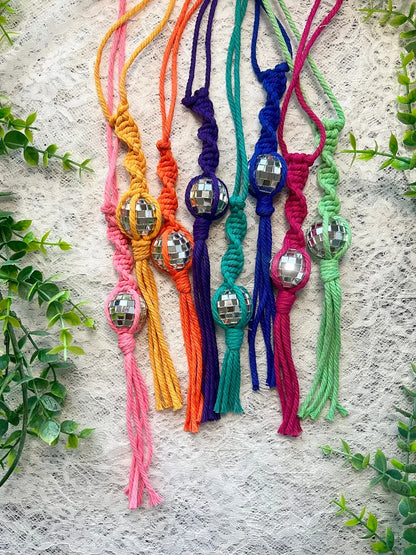 Macrame Disco Ball Car Charm