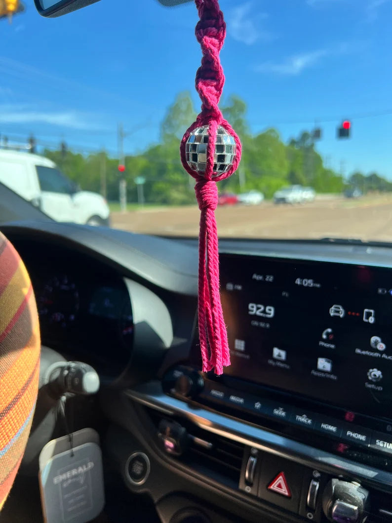 Macrame Disco Ball Car Charm