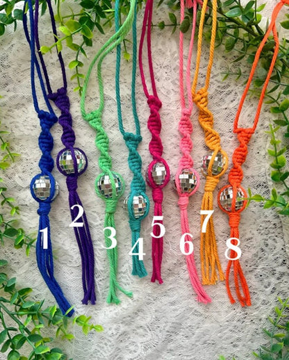 Macrame Disco Ball Car Charm