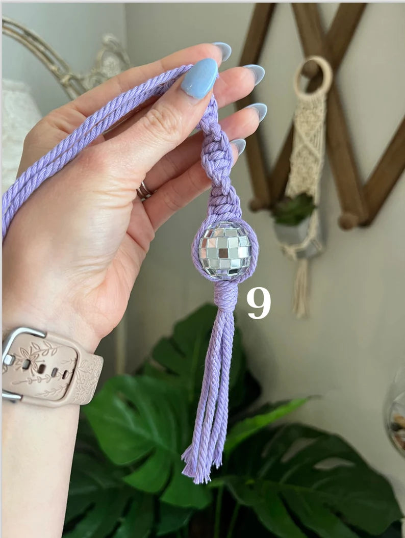 Macrame Disco Ball Car Charm