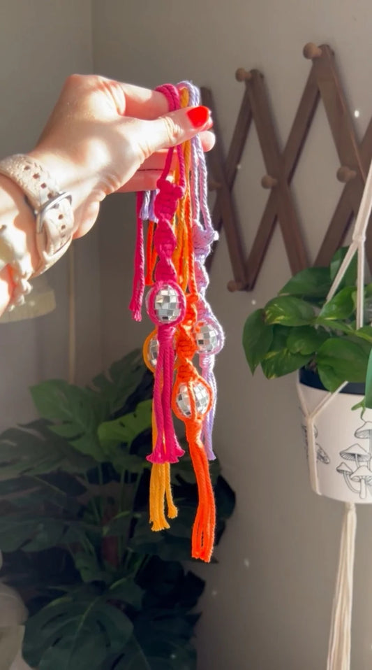 Macrame Disco Ball Car Charm