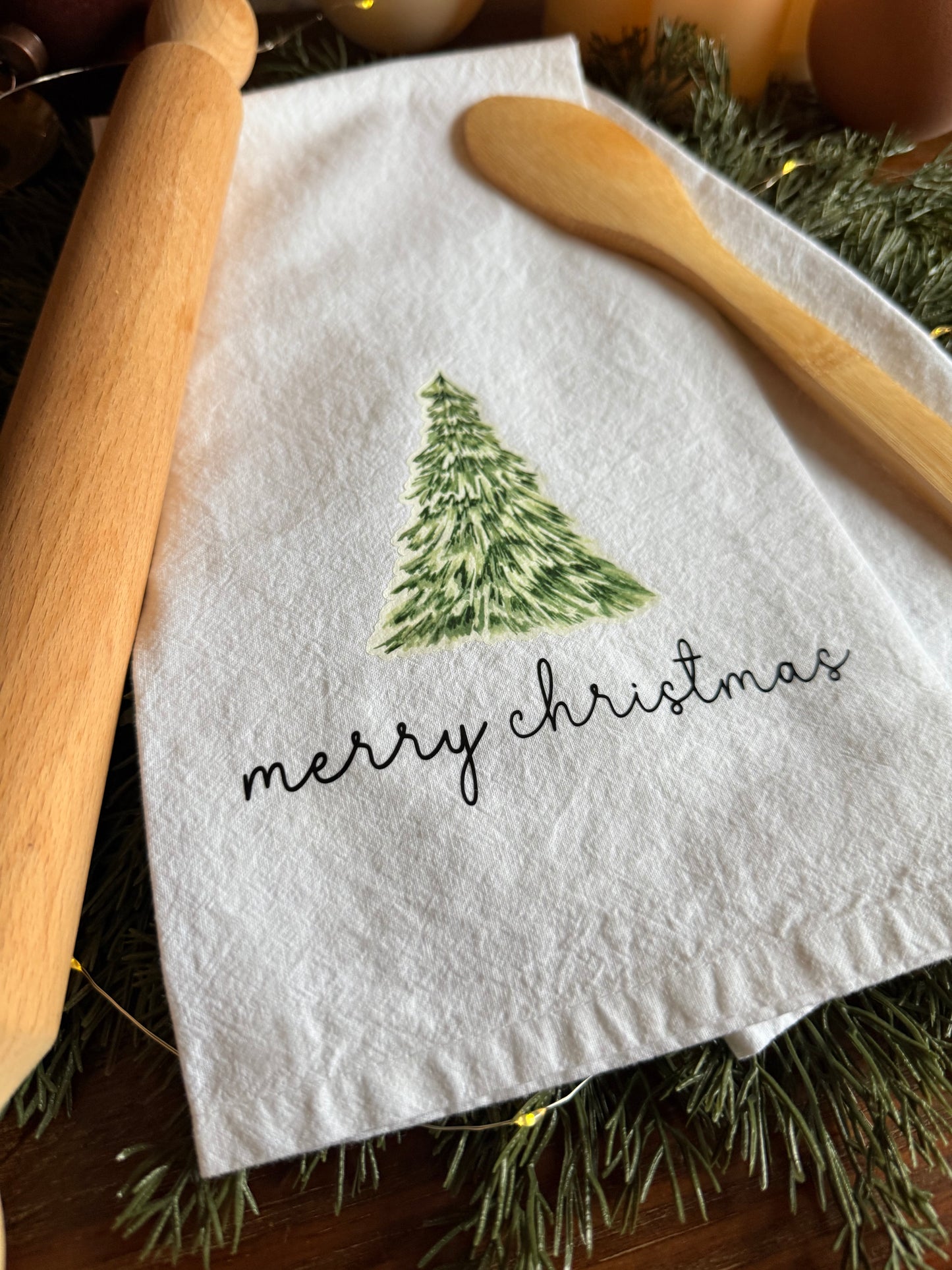Merry Christmas with Tree Tea Towel
