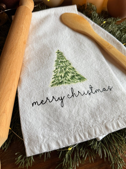 Merry Christmas with Tree Tea Towel
